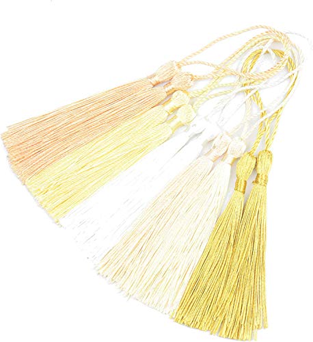 Makhry 100pcs 13cm/5 Inch Silky Floss bookmark Tassels with 2-Inch Cord Loop and Small Chinese Knot for Jewelry Making, Souvenir, Bookmarks, DIY Craft Accessory (Mixed Yellow) — image 1