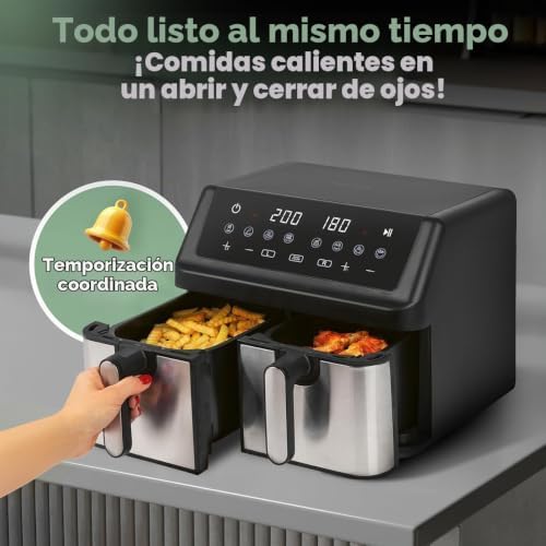 ProfiCook® Freidora de aire caliente 2 cámaras | Airfryer | 9 litros | con sistema de preparación simultánea | freír sin grasa | Freidora de aire caliente | recipiente antiadherente | PC FR 1296 H