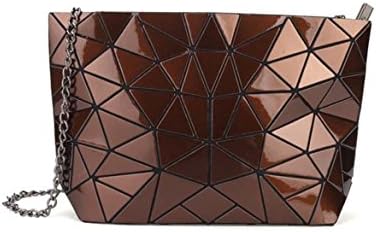 Flada Womens Metallic Color PU Leather Geometric Split Joint Plaid Shoulder Bags with Chain