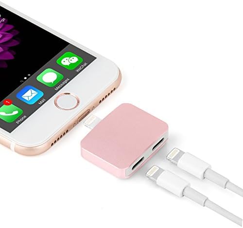 Egrace iPhone 7 Adapter &amp; Splitter, 2 in 1 Lightning Splitter for iphone 7 Plus, Headphone Adapter with Snyc and Call Function Compatible for iOS 11 or Later (Rose-Gold)