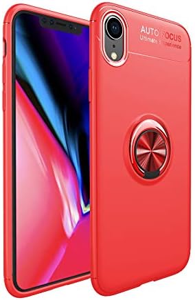 HYAIZLZ iPhone Xr Case Silicone,Soft TPU Hidden Kickstand iPhone Xr Back Case Cover with Car Magnet Function for Apple iPhone Xr 6.1 inch,Color Red/Red