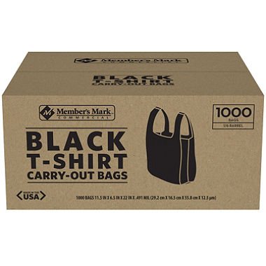 Plastic Bag-Black Plain Embossed T-Shirt Bag 11.5"x6.5"x21.5" 13 mic - 1000 bags/case