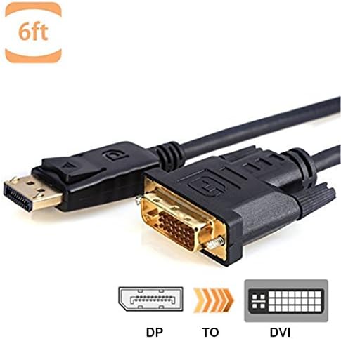 Eriotpy Gold Plated DP DisplayPort to Dvi Adapter Cable 6 Feet (Black)