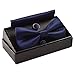 Mens Solid Formal Banded Pre-tied Bow Ties Set-Dark Navy