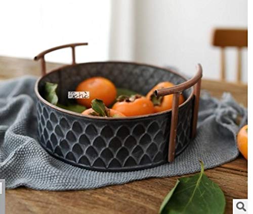 DramLan Fruit Bowl Or Fruit Basket for Table Décorative,Retro Gray Iron Storages Bowl, Fruit Basket for Kitchen Or Bread Basket, Double Ear Metal Display Bowl