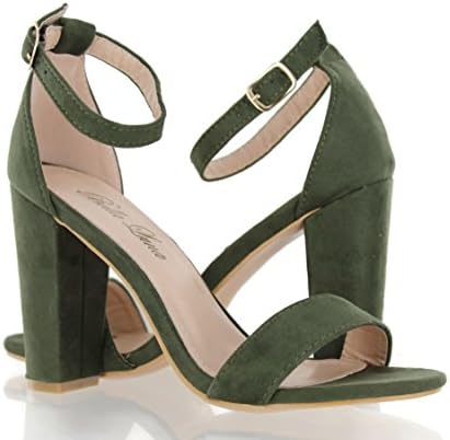 Urban Heel Women's Chunky Heel Sandals Adjustable Ankle Strap - Premier Dream Comfort Open Toe Chunk Heel Pair - Strappy Formal, Wedding, Party Shoes,Olive Suede,7.5 B(M) US