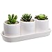MyGift 4 Piece Set White Ceramic Small Plant Pots with Drainage Hole, Indoor House Planter with Drip Tray