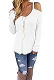 Dokotoo Womens Cold Shoulder Loose Knitted Sweater Top Blouse Large White