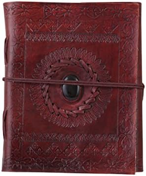 ALBORZ Antique Handmade Leather Embossed Stone Travel Journal, Diary for Men and Women , Leather Bound Refillable Notebook , Best Gift for Art Sketchbook , Size 7 x 5 inches