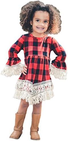 Girl Christmas Dress Lumberjack Plaid Red Black Buffalo Plaid Toddler Boho 3-4T