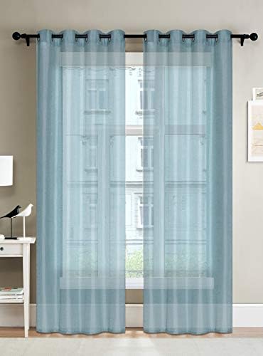 Curtainsville: Park- Semi Sheer Faux Linen Window Curtains Grommet-Top 2 Panels for Living Room Bedroom (Aqua, 54" W x 84" L)