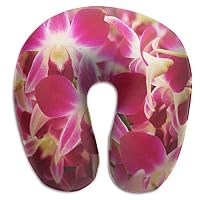 BRECKSUCH Orchid Flower Print U Shaped Pillow Memory Foam Neck Pillow for Travel and Relief Neck Pain Comfortable Super Soft Cervical Pillows with Resilient Material Relex Pollow