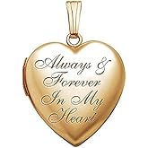 PicturesOnGold.com 14k Yellow Gold Filled Always & Forever In My Heart Photo Locket - 3/4 inch x 3/4 inch - Includes 18 inch Chain