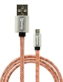 Bastex Gator Skin Leather Coated Heavy Duty Durable High Speed USB 2.0 Micro USB Charger Cable (2.6 ft) for Galaxy S7/S7 Edge S6 S5 Note 5 LG G5 G4 HTC M10 Nexus 6P and other devices - Peach