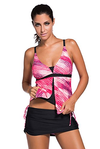 Women's Summer V-Neck Tankini Two-Piece Skirtini Swimsuits Swimwear by Hisweet