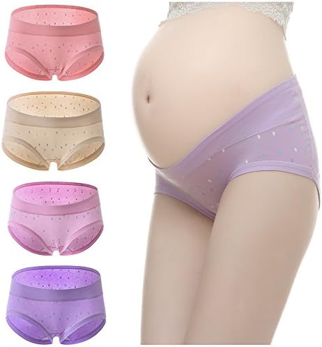 Slimart 4 Pack Cotton Soft Maternity Pregnant Mother Panties Lingerie Briefs Low-Waist Underwear Underpants 4 Pack rose Red Champaign Gold Pink Purple Label XL US M