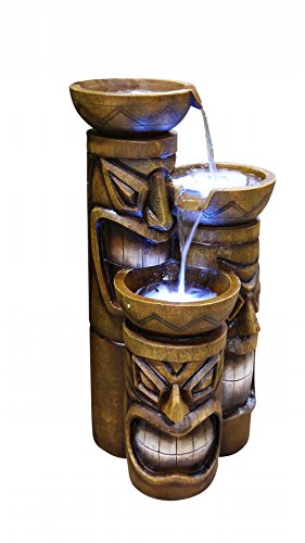Alpine GIL838 Tiki Three Bowl Cascading Floor Fountain with LED light, 29 Inch Tall