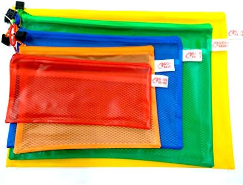 KNOWTEQ 5 Different Size Multipurpose Waterproof Zipper Pouches Document Holder/Pen Pencil Case/Stationery Storage Bags/Cosmetic Pouch/Travel Organizer (Multicolour)- Pack of 5