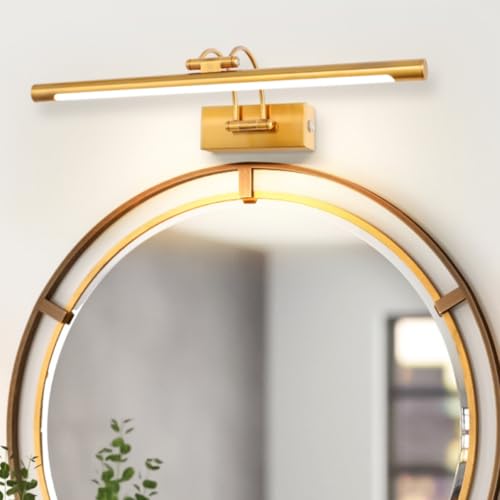 TYhogar Bathroom Mirror LED 60 cm 3 Colour Temperatures Adjustable and Brightness | 12W Brass Wall Light Arch with Swivel Head, Dimmable Without Scale, Anti-fog, Illuminated Mirror for Bathroom and Vanity