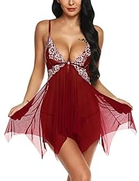 Klier Lencería para Mujer Encaje Babydoll Sexy Chemise V Cuello Malla Sleepwear