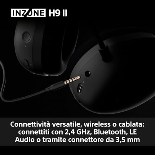 INZONE H9 II Cuffie da gaming wireless con cancellazione del rumore – Audio spaziale a 360°, Microfono con riduzione del rumore, Batteria da 30 ore, Design leggero, Bluetooth Cablato, PC – Black