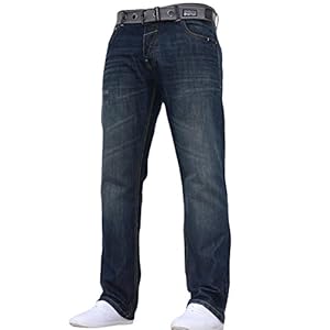 Mens Crosshatch Classic Straight Leg Regular Fit Stylish Denim Jeans All Waist Sizes Belted