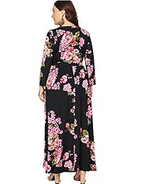 Milumia - Vestido de verano con estampado floral, cuello en V, color negro