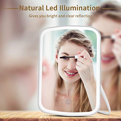 Ouesen 33 LEDs Dimmable Makeup Mirror with Lights, Vanity Mirror USB Rechargeable with Touch Screen, Lighted Travel Makeup Mirror Bright Daylight （White）