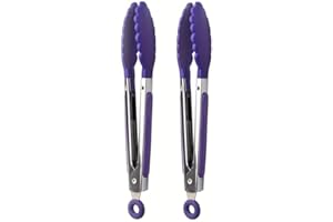 2pcs Kitchen Cooking Tongs With Stainless Steel Silicon Handles And Nylon Tips, 7 Inch Heat Resistant Non-Stick Mini Locking 