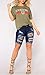 FEESON Women's Summer Turn Up Cuffs Above-Knee Length Destroyed Ribbed Jeans Shorts
