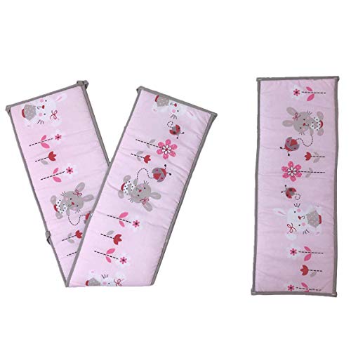 Amomo Crib Bumpers Breathable Baby Bumper Pads 4 Piece for Baby Girl Boy (Pink-Small Flower)