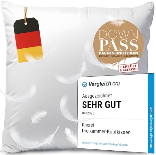 KNERST 2er Set Daunenkissen 80x80, 3-Kammer, Made in Germany, Feder Kissen
