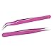 Stainless Steel Tweezers for Eyelash Extension - 2 Pcs- Straight and Curved - Light rose - by NIPOO