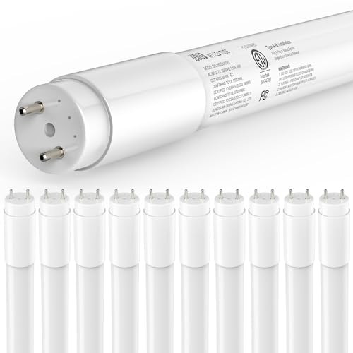 JESLED T8 LED Tube Lights 4FT, 14W 2450LM 6500K, Single or Double End Powered, Plug and Play or Ballast Bypass, Type A+B 4 Foot T10 T12 Fluorescent Bulbs Replacement, Frosted, 10-Pack