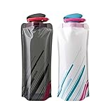 Portable Eco-friendly BPA Outdoor Collapsible Adventure Foldable Sport Water Bottle Bag for Traveling, Camping, Hiking, Walking, Running White Black ( 2 Pack )