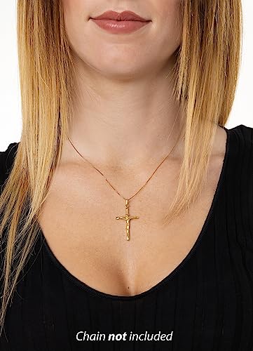 Lucchetta - Authentic Italian Crucifix Christian Catholic Jesus 1.18in - 14k Gold Cross Charm Pendant from Italy - Fits Perfectly up to 4mm Necklace