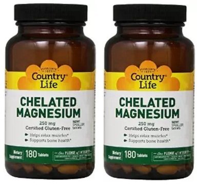 Country Life - Chelated Magnesium, 250 mg, 180 tablets (2 Pack)