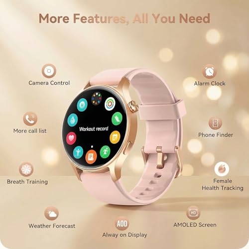 Smart Watch for Women, Answer/Make Call, 1.32'' AMOLED Ultra-Clear Screen Fitness Trackers with Heart Rate/Sleep/SpO2 Monitor, Smartwatch for iPhone/Samsung/Android, 110+ Sport Modes, 3ATM Waterproof
