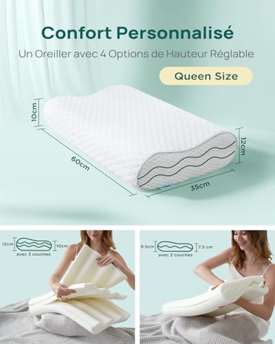 Releep Height Adjustable Pillow, Ergonomic Cervical Orthopaedic Memory Foam Refreshing Pillow