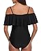 Holipick Black Women Strapless One Piece Swimsuits Tummy Control Bathing Suit Ruffle Off Shoulder Swimwear with Sleeves M