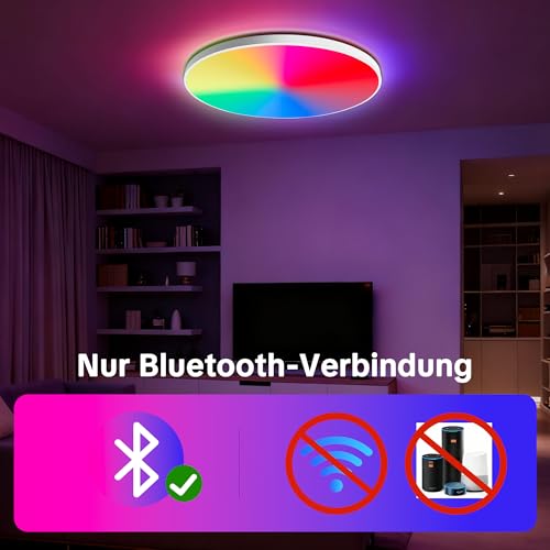 Laiebri Ceiling Light LED Ceiling Light, 24 W Diameter 30 cm, Smart RGBIC LED Kitchen Lamp with Remote Control, Works Compatible with App Control, Dimmable Lamp for Bedroom, Living Room