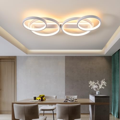 Modern LED Ceiling Light, 48W 3000K-6500K, 4 Rings Round Design Bedroom Lighting, Interior Decorative Light with Remote Control APP Dimmable, Chandelier Lamp for Living Room, Office, Kitchen, Hallway