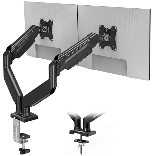 BONTEC 2 x Articulated Gas Spring PC Monitor Arm, Dual PC Monitor Arm Compatible with 13-32 Inch Monitors, Capacity 3-9 kg, Rotation 360°, Tilt ±90°, Pivot±90°, VESA 75/100 mm