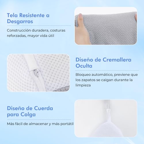 Teletrogy 2-Piece Slippers Washing Bag with Zip, Washable Laundry Bag in Mesh Chenille Fabric, Reusable and Anti-deformation, Grey, 19.5 x 13.5 x 11.3 cm, Large Size