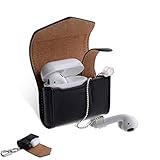 AirPods Case,Thankscase Premium Genuine Leather Case 2 in 1 Combo Magnet Closure Cover for Apple AirPods and AirPods Strap.(Black)