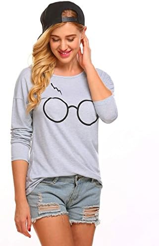 Diaper Women Cotton Harry Potter Glass Scar Print Long Sleeve Round Neck Blouse T-Shirt Tops S-XL