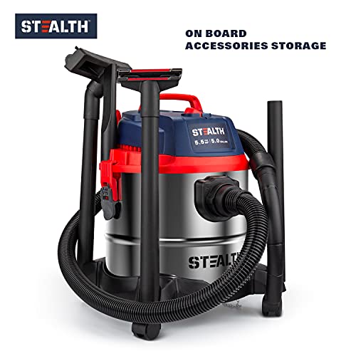 Stealth Wet Dry Vacuum, Portable 5 Gallon 5.5 Peak HP Stainless Steel