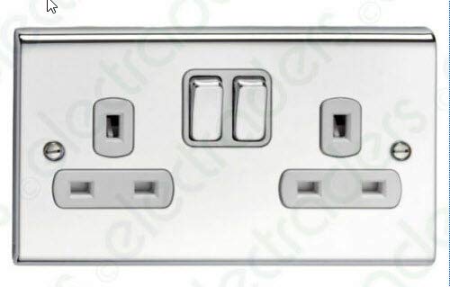 Deta SD1209CHW 13A 2 Gang DP Switched Socket Polished Chrome/White Inserts