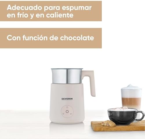 Batedor de leite por indução severin, batedor elétrico seguro para máquina de lavar louça, pote de espuma, aço inoxidável escovado/bege, sm 3589