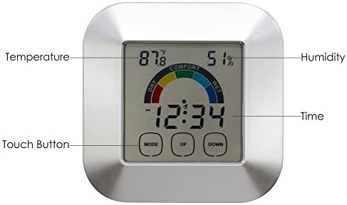iCiree Indoor Temperature Humidity Gauge with Smart Touchscreen Backlight Built-in Clock & Timer Digital Hygrometer